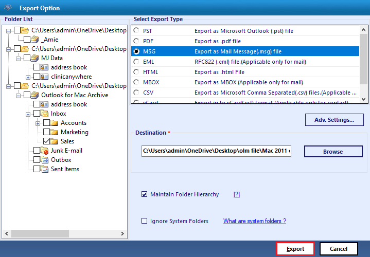 click on the Export button