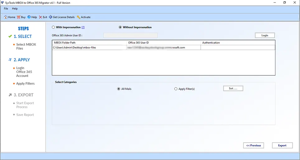 specify the id where entourage data will be migrated to the office 365