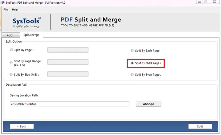 split odd pages in pdf