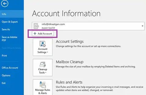 click add account option