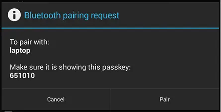 Bluetooth pairing message
