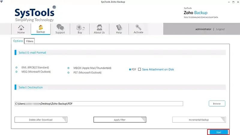 Start to Save Zoho Mail Emails as PDF