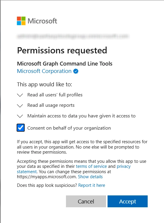 Accept Permissions for OneDrive Usage Report