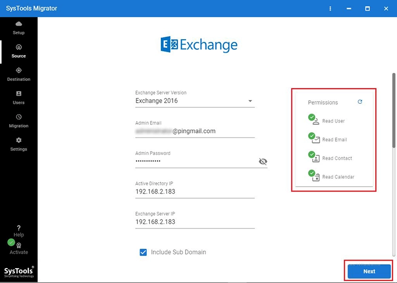Proporcionar las credenciales de administrador de Exchange