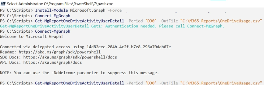 OneDrive Usage Outage PowerShell Output