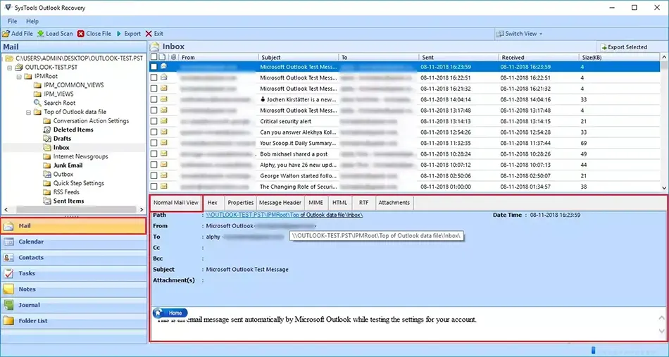 preview emails after scanning the file