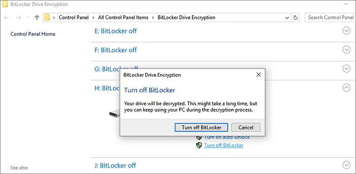 turn off bitLocker