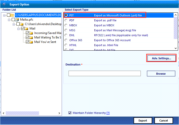 Export AOL PFC File