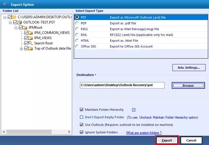 click export
