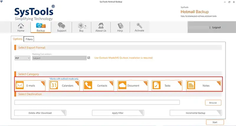 select required export option