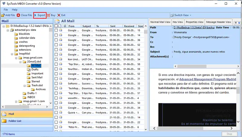 click export button