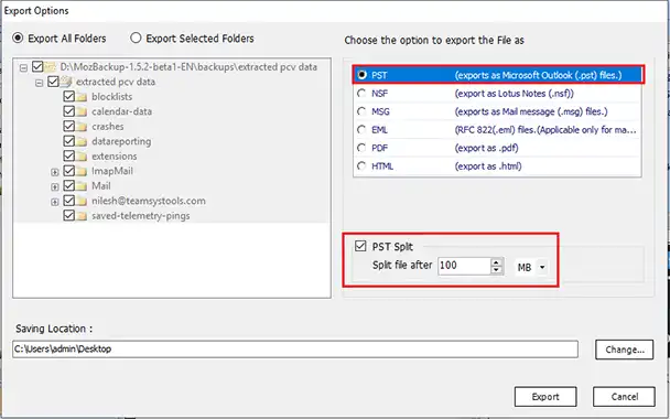 choose pst format