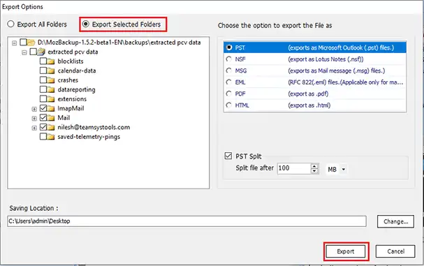start mozbackup to outlook conversion