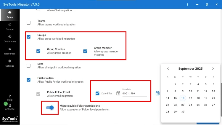 Select Public Folders Workload