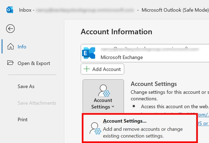 fix Public Folders Not Showing in Outlook by visiting Account settings 