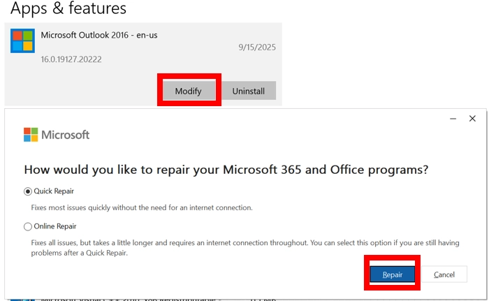 Repair Outlook