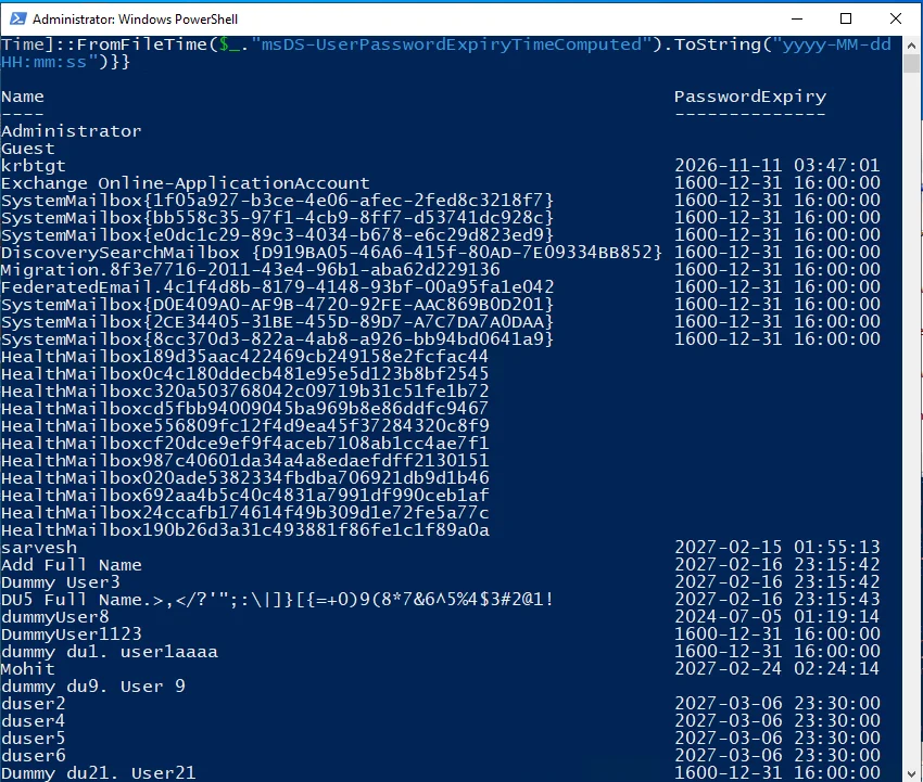 Password Expiry Date Via PowerShell