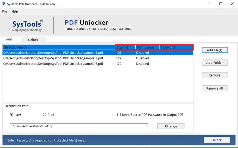 enter the owner password and tab save