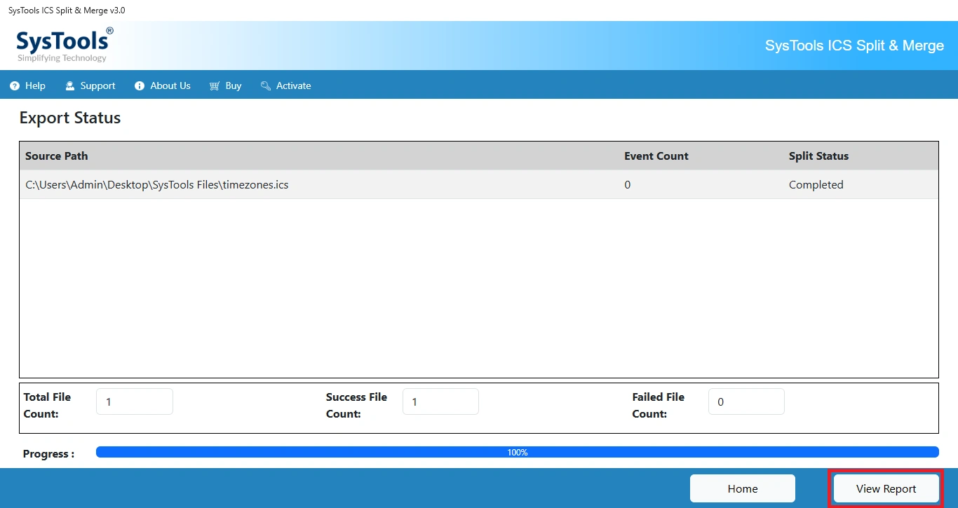 view the export report