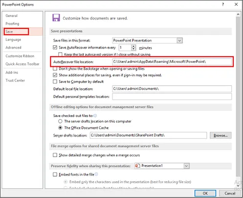 click AutoRecovery