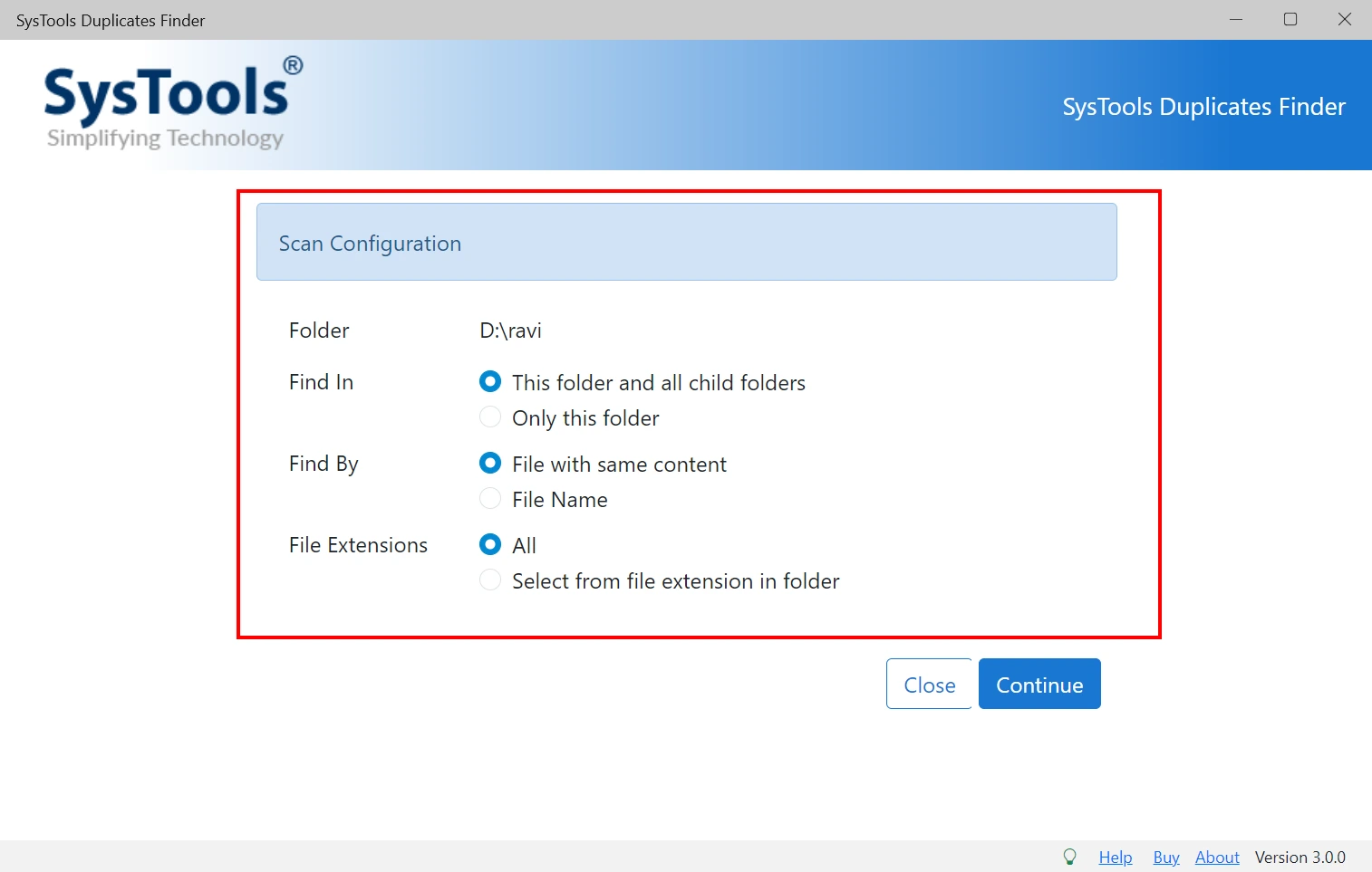 pick the scanning configuration
