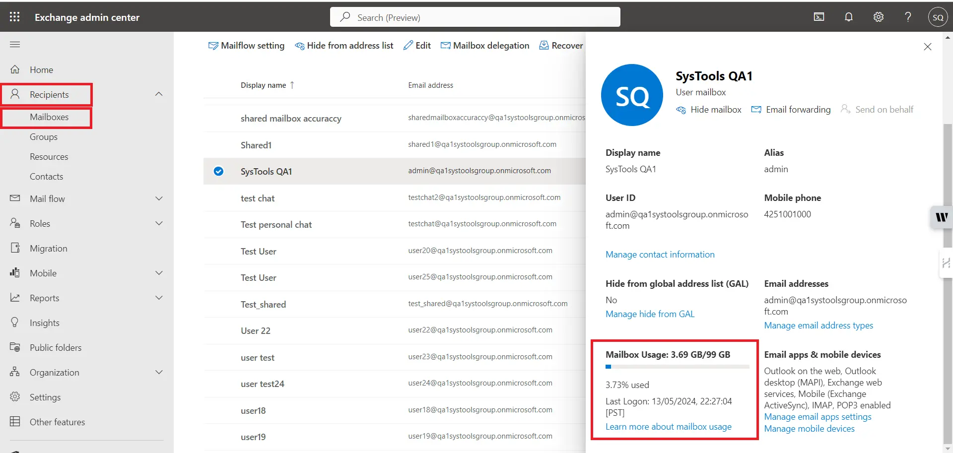 Check Office 365 Storage Usage Through Exchange Admin Center