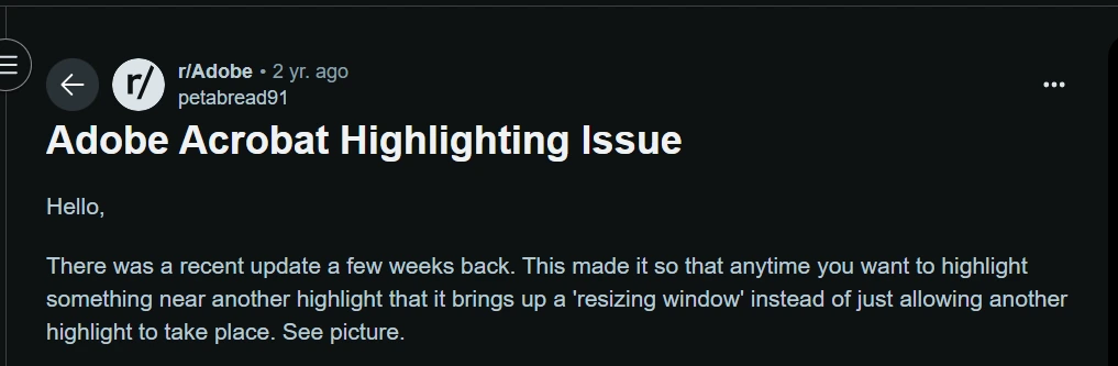 highlight in acrobat stopped working 
