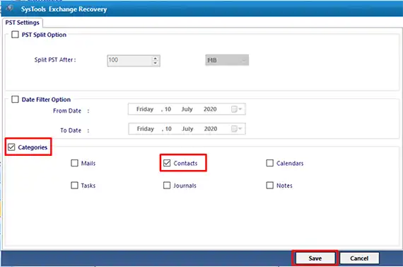 select exchange contacts and click save