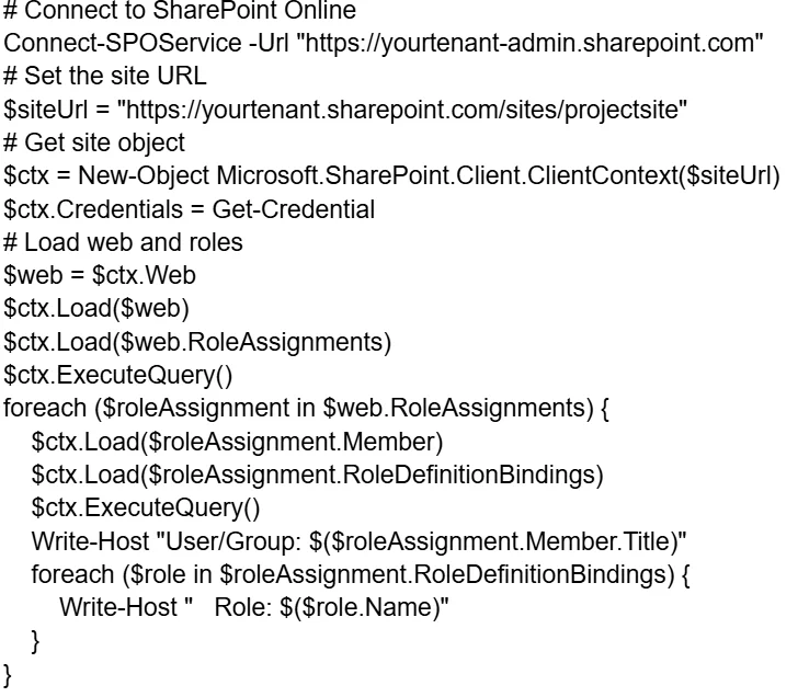 PowerShell script to get SharePoint site permissions