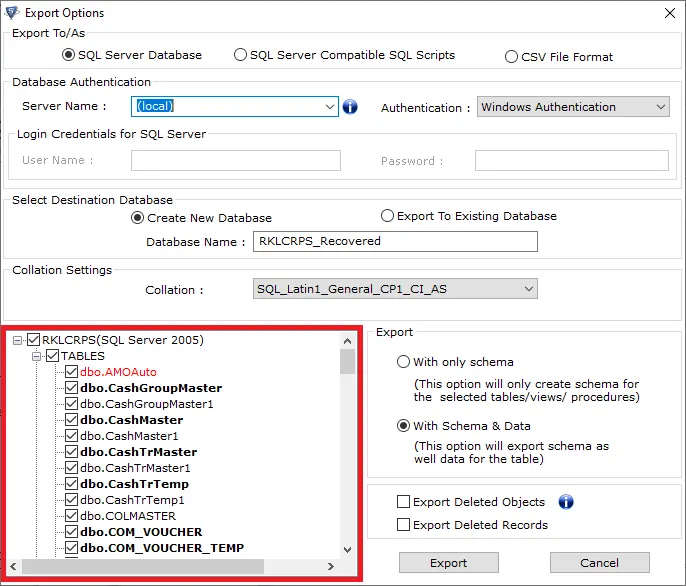 choose database objects