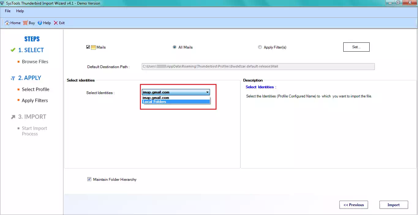select thunderbird identity