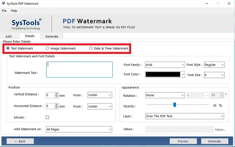 Choose type of Watermark