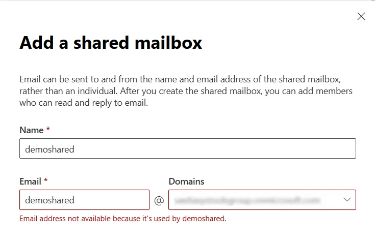 Shared mailbox creation error