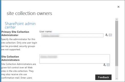 Site Collection Administrators' page