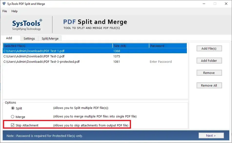 click on split to separate pdf pages