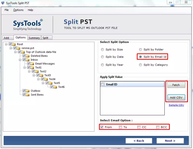 split by email id