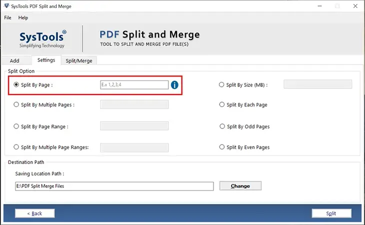 select split by page 