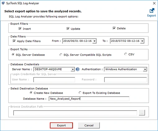 Export log Forensics data
