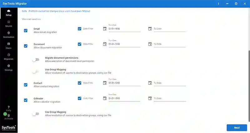 scroll down to the workload section and select the Email