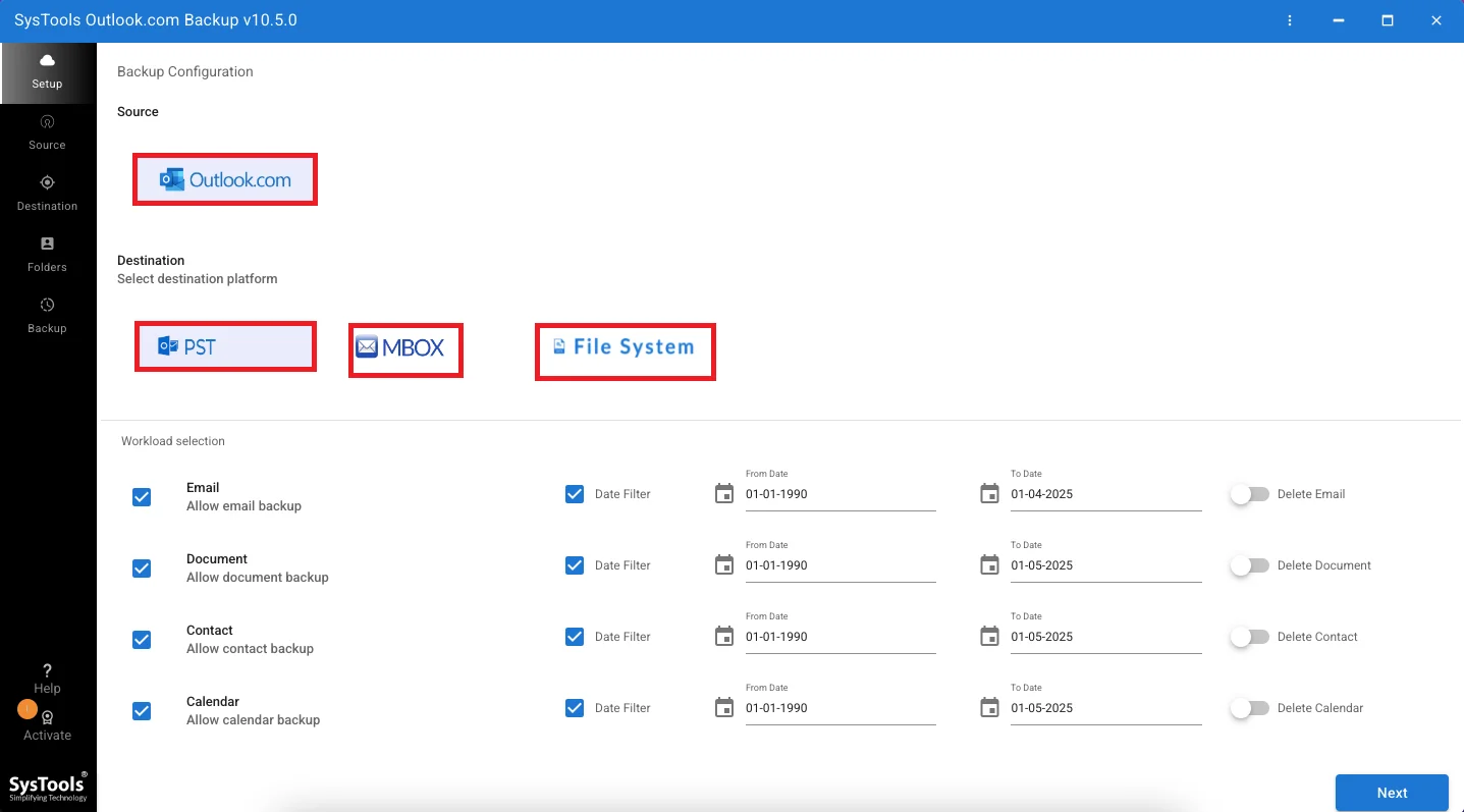 email format selection