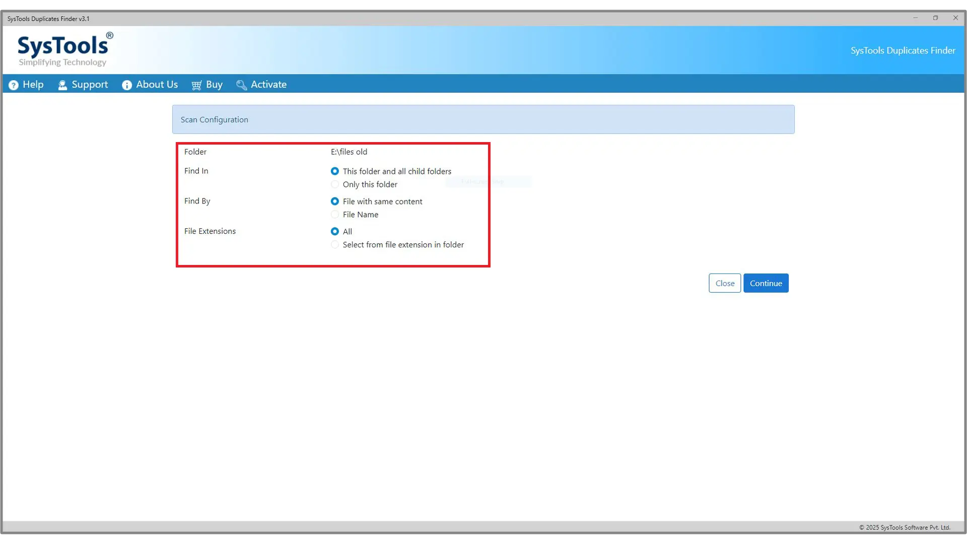 choose scanning options