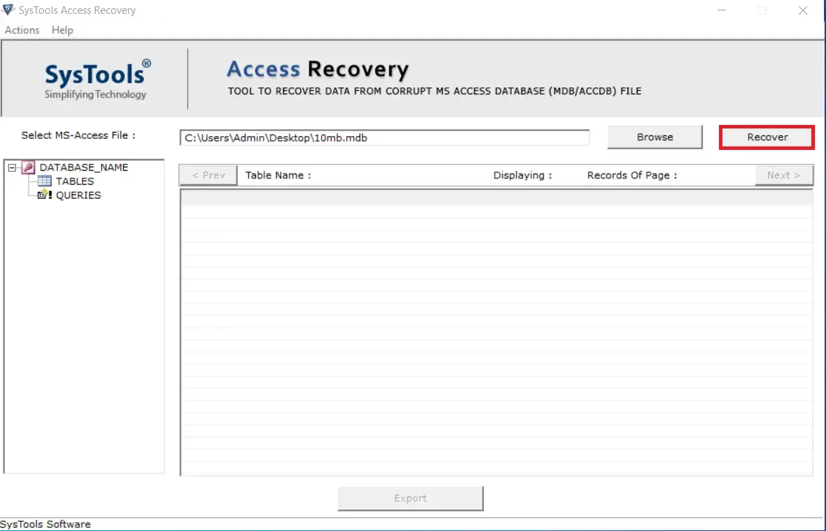 click on recover