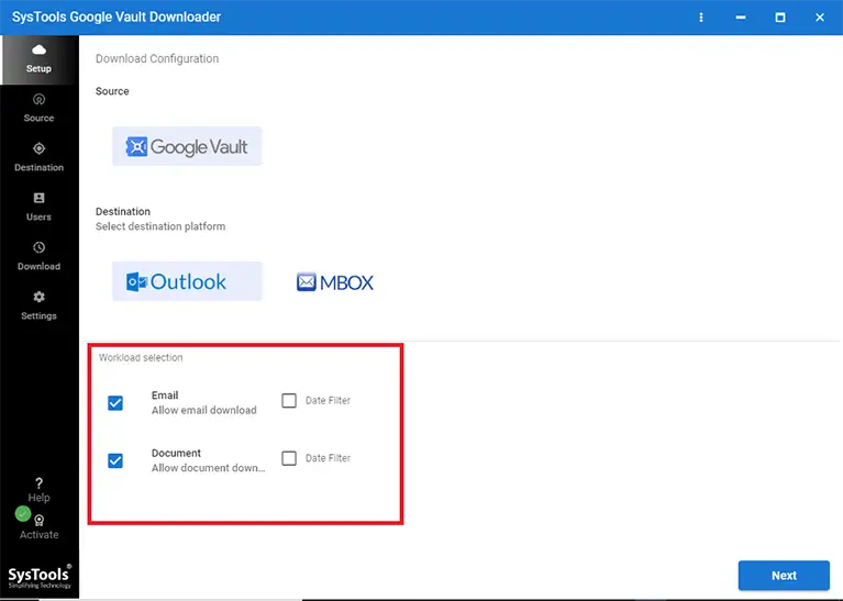 Export Google Vault categories