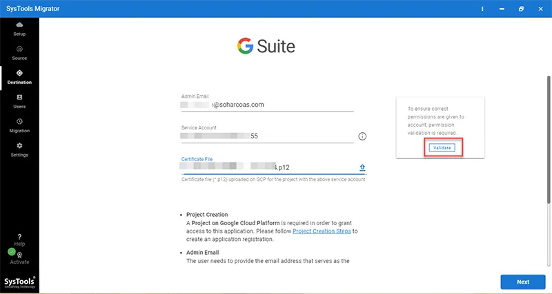 enter g suite account details