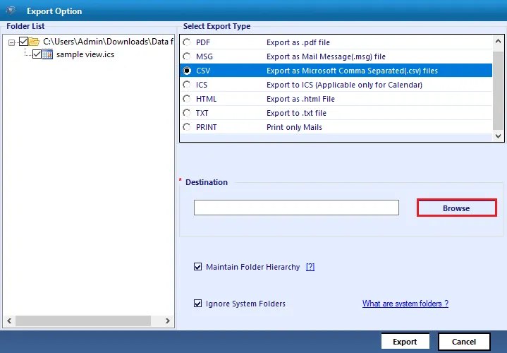 choose the CSV option