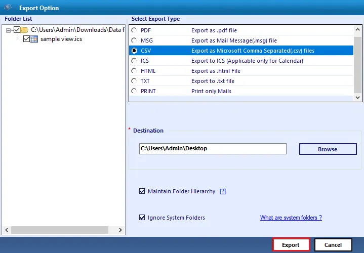 click on export button 