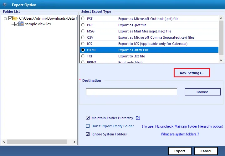 click on export button and choose html