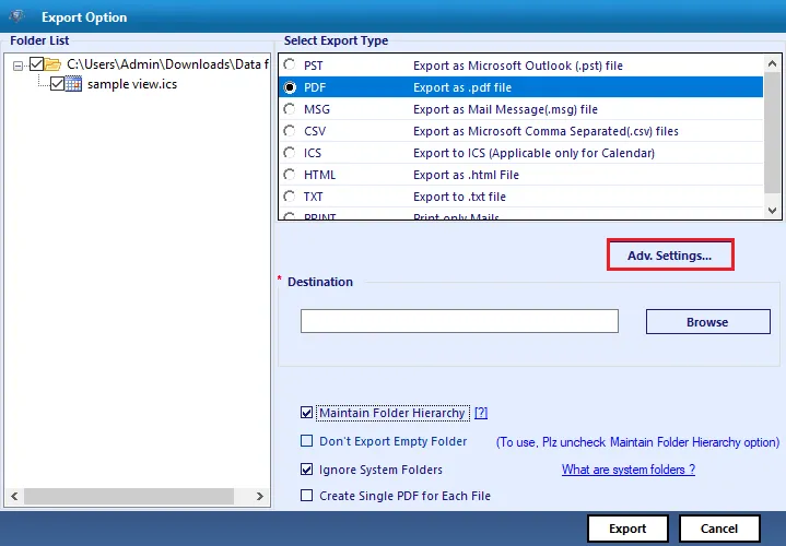 choose pdf and go to advance settings