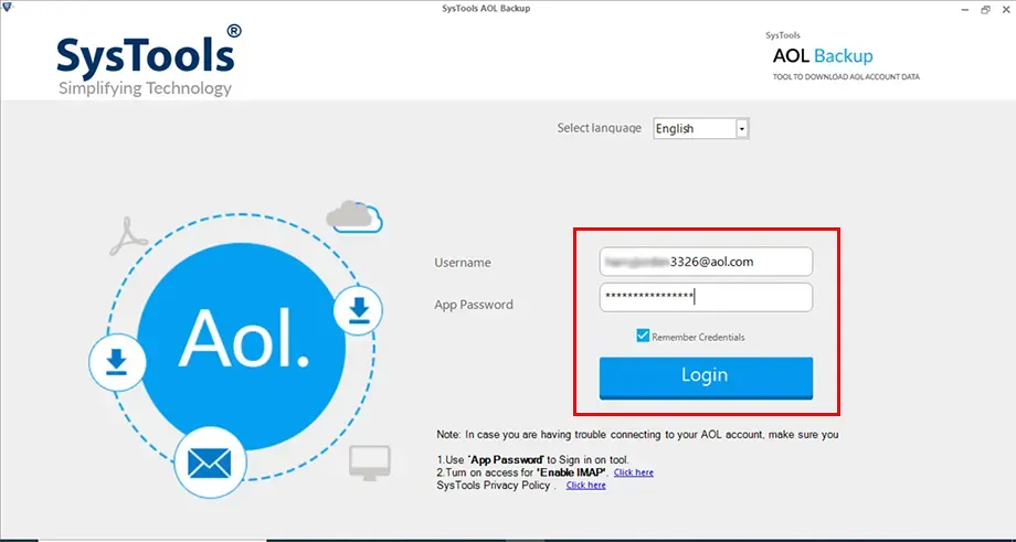 enter aol username and password and click login