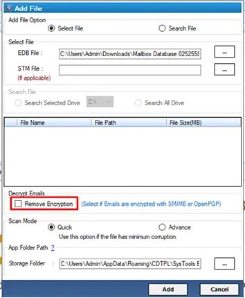select remove encryption option